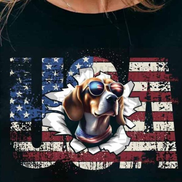Beagle 4th July Memorial Day USA T-Shirt, Dog Lover Gift 4th of July Tee Shirt - Picture 2 of 5